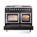 ILVE 40-Inch Nostalgie II Noblesse Natural Gas Dual Fuel Range with Triple Glass Door Oven in Glossy Black with Chrome Trim (UND40FNMPBKC)