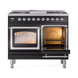 ILVE 40-Inch Nostalgie II Noblesse Propane Gas Dual Fuel Range with Triple Glass Door Oven in Glossy Black with Chrome Trim (UND40FNMPBKCLP)