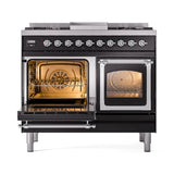 ILVE 40-Inch Nostalgie II Noblesse Propane Gas Dual Fuel Range with Triple Glass Door Oven in Glossy Black with Chrome Trim (UND40FNMPBKCLP)