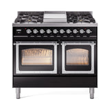 ILVE 40-Inch Nostalgie II Noblesse Natural Gas Dual Fuel Range with Triple Glass Door Oven in Glossy Black with Chrome Trim (UND40FNMPBKC)