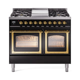 ILVE 40-Inch Nostalgie II Noblesse Propane Gas Dual Fuel Range with Triple Glass Door Oven in Glossy Black with Brass Trim (UND40FNMPBKGLP)