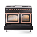 ILVE 40-Inch Nostalgie II Noblesse Propane Gas Dual Fuel Range with Triple Glass Door Oven in Glossy Black with Copper Trim (UND40FNMPBKPLP)