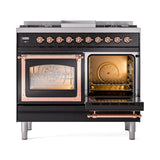 ILVE 40-Inch Nostalgie II Noblesse Propane Gas Dual Fuel Range with Triple Glass Door Oven in Glossy Black with Copper Trim (UND40FNMPBKPLP)