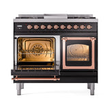 ILVE 40-Inch Nostalgie II Noblesse Propane Gas Dual Fuel Range with Triple Glass Door Oven in Glossy Black with Copper Trim (UND40FNMPBKPLP)