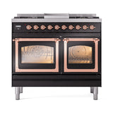 ILVE 40-Inch Nostalgie II Noblesse Propane Gas Dual Fuel Range with Triple Glass Door Oven in Glossy Black with Copper Trim (UND40FNMPBKPLP)