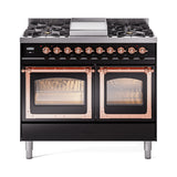 ILVE 40-Inch Nostalgie II Noblesse Propane Gas Dual Fuel Range with Triple Glass Door Oven in Glossy Black with Copper Trim (UND40FNMPBKPLP)