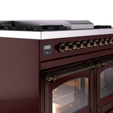 ILVE 40-Inch Nostalgie II Noblesse Propane Gas Dual Fuel Range with Triple Glass Door Oven in Burgundy with Bronze Trim (UND40FNMPBUBLP)