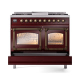 ILVE 40-Inch Nostalgie II Noblesse Propane Gas Dual Fuel Range with Triple Glass Door Oven in Burgundy with Bronze Trim (UND40FNMPBUBLP)