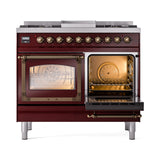 ILVE 40-Inch Nostalgie II Noblesse Propane Gas Dual Fuel Range with Triple Glass Door Oven in Burgundy with Bronze Trim (UND40FNMPBUBLP)