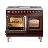 ILVE 40-Inch Nostalgie II Noblesse Propane Gas Dual Fuel Range with Triple Glass Door Oven in Burgundy with Bronze Trim (UND40FNMPBUBLP)
