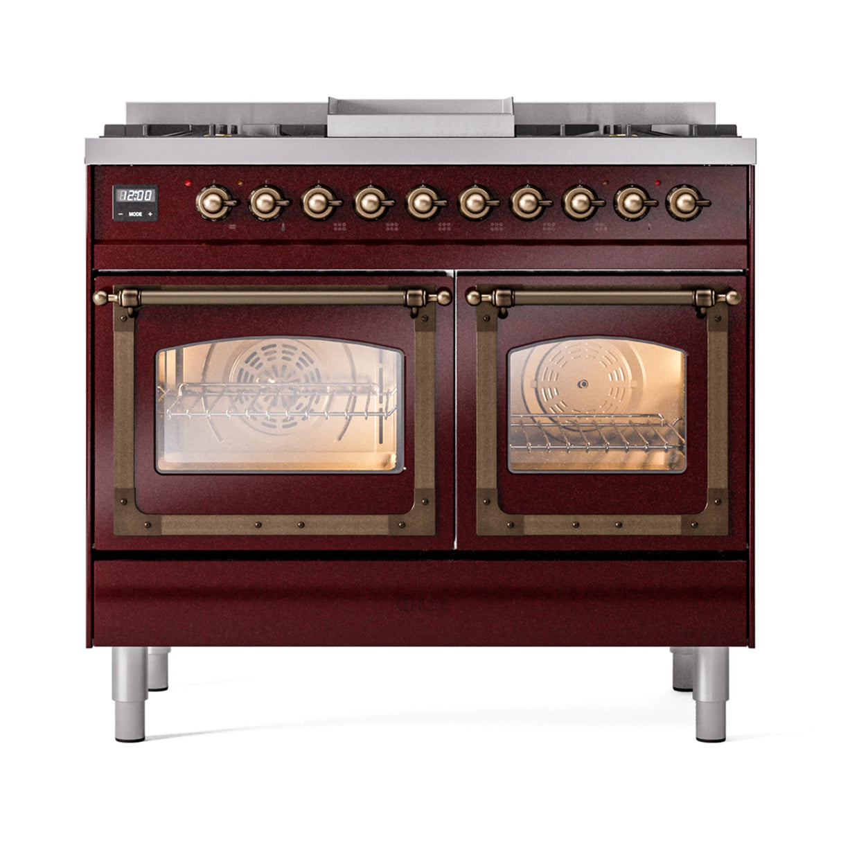ILVE 40-Inch Nostalgie II Noblesse Propane Gas Dual Fuel Range with Triple Glass Door Oven in Burgundy with Bronze Trim (UND40FNMPBUBLP)