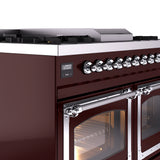 ILVE 40-Inch Nostalgie II Noblesse Propane Gas Dual Fuel Range with Triple Glass Door Oven in Burgundy with Chrome Trim (UND40FNMPBUCLP)