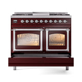 ILVE 40-Inch Nostalgie II Noblesse Propane Gas Dual Fuel Range with Triple Glass Door Oven in Burgundy with Chrome Trim (UND40FNMPBUCLP)