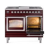 ILVE 40-Inch Nostalgie II Noblesse Propane Gas Dual Fuel Range with Triple Glass Door Oven in Burgundy with Chrome Trim (UND40FNMPBUCLP)