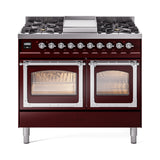 ILVE 40-Inch Nostalgie II Noblesse Propane Gas Dual Fuel Range with Triple Glass Door Oven in Burgundy with Chrome Trim (UND40FNMPBUCLP)