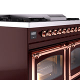 ILVE 40-Inch Nostalgie II Noblesse Propane Gas Dual Fuel Range with Triple Glass Door Oven in Burgundy with Copper Trim (UND40FNMPBUPLP)