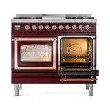 ILVE 40-Inch Nostalgie II Noblesse Propane Gas Dual Fuel Range with Triple Glass Door Oven in Burgundy with Copper Trim (UND40FNMPBUPLP)