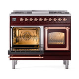 ILVE 40-Inch Nostalgie II Noblesse Propane Gas Dual Fuel Range with Triple Glass Door Oven in Burgundy with Copper Trim (UND40FNMPBUPLP)