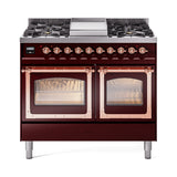 ILVE 40-Inch Nostalgie II Noblesse Propane Gas Dual Fuel Range with Triple Glass Door Oven in Burgundy with Copper Trim (UND40FNMPBUPLP)
