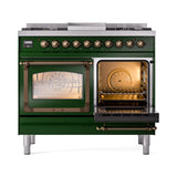 ILVE 40-Inch Nostalgie II Noblesse Natural Gas Dual Fuel Range with Triple Glass Door Oven in Emerald Green with Bronze Trim (UND40FNMPEGB)