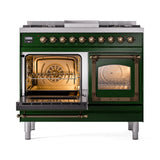 ILVE 40-Inch Nostalgie II Noblesse Propane Gas Dual Fuel Range with Triple Glass Door Oven in Emerald Green with Bronze Trim (UND40FNMPEGBLP)