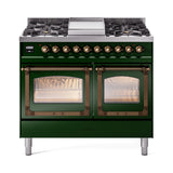 ILVE 40-Inch Nostalgie II Noblesse Propane Gas Dual Fuel Range with Triple Glass Door Oven in Emerald Green with Bronze Trim (UND40FNMPEGBLP)