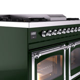 ILVE 40-Inch Nostalgie II Noblesse Propane Gas Dual Fuel Range with Triple Glass Door Oven in Emerald Green with Chrome Trim (UND40FNMPEGCLP)