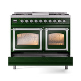 ILVE 40-Inch Nostalgie II Noblesse Propane Gas Dual Fuel Range with Triple Glass Door Oven in Emerald Green with Chrome Trim (UND40FNMPEGCLP)