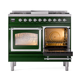 ILVE 40-Inch Nostalgie II Noblesse Propane Gas Dual Fuel Range with Triple Glass Door Oven in Emerald Green with Chrome Trim (UND40FNMPEGCLP)