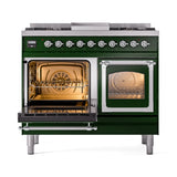 ILVE 40-Inch Nostalgie II Noblesse Propane Gas Dual Fuel Range with Triple Glass Door Oven in Emerald Green with Chrome Trim (UND40FNMPEGCLP)