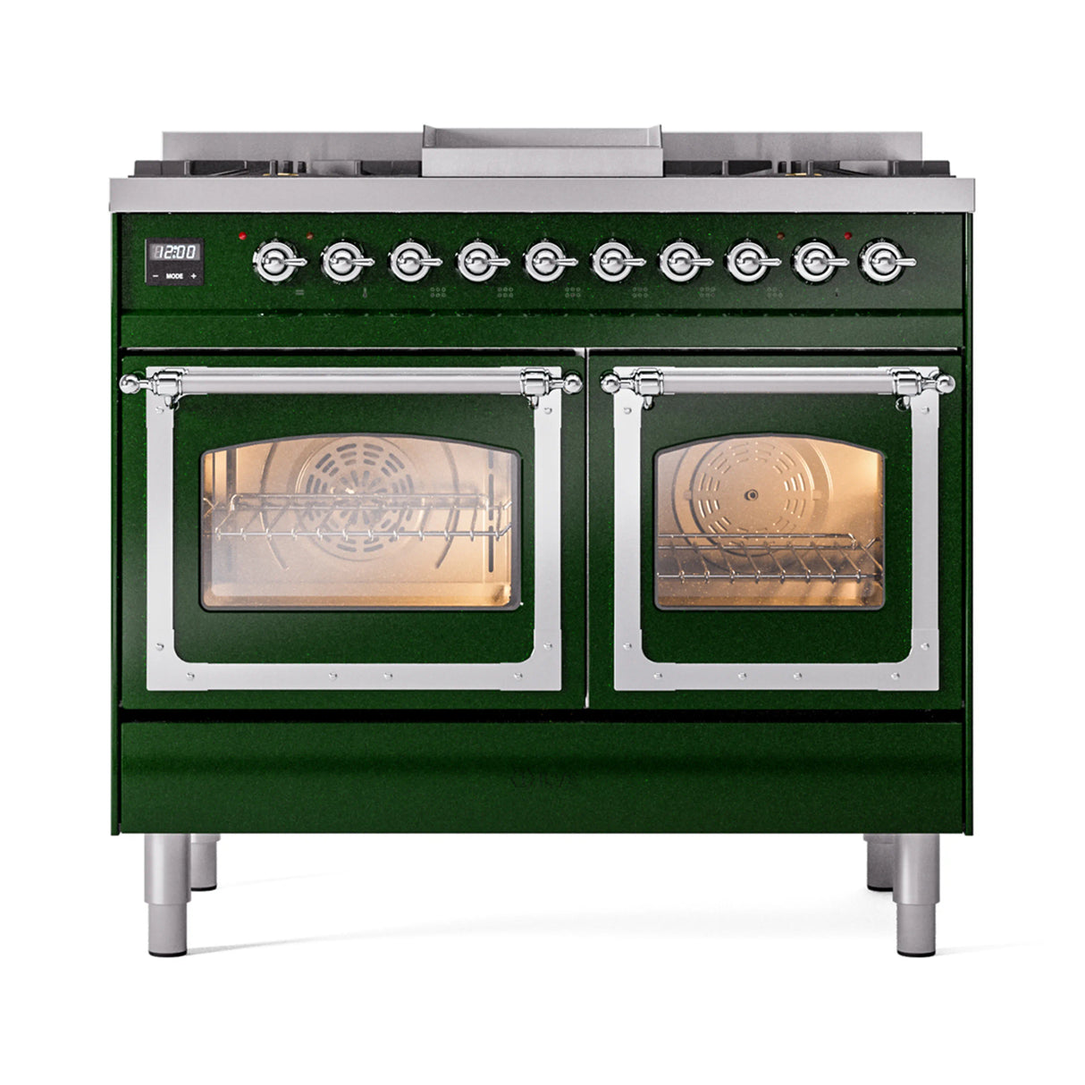 ILVE 40-Inch Nostalgie II Noblesse Propane Gas Dual Fuel Range with Triple Glass Door Oven in Emerald Green with Chrome Trim (UND40FNMPEGCLP)