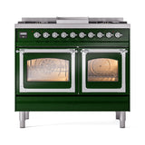 ILVE 40-Inch Nostalgie II Noblesse Propane Gas Dual Fuel Range with Triple Glass Door Oven in Emerald Green with Chrome Trim (UND40FNMPEGCLP)