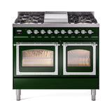 ILVE 40-Inch Nostalgie II Noblesse Propane Gas Dual Fuel Range with Triple Glass Door Oven in Emerald Green with Chrome Trim (UND40FNMPEGCLP)
