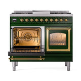 ILVE 40-Inch Nostalgie II Noblesse Propane Gas Dual Fuel Range with Triple Glass Door Oven in Emerald Green with Brass Trim (UND40FNMPEGGLP)