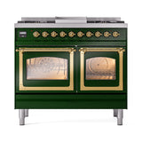 ILVE 40-Inch Nostalgie II Noblesse Propane Gas Dual Fuel Range with Triple Glass Door Oven in Emerald Green with Brass Trim (UND40FNMPEGGLP)