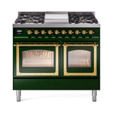 ILVE 40-Inch Nostalgie II Noblesse Propane Gas Dual Fuel Range with Triple Glass Door Oven in Emerald Green with Brass Trim (UND40FNMPEGGLP)