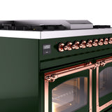 ILVE 40-Inch Nostalgie II Noblesse Propane Gas Dual Fuel Range with Triple Glass Door Oven in Emerald Green with Copper Trim (UND40FNMPEGPLP)