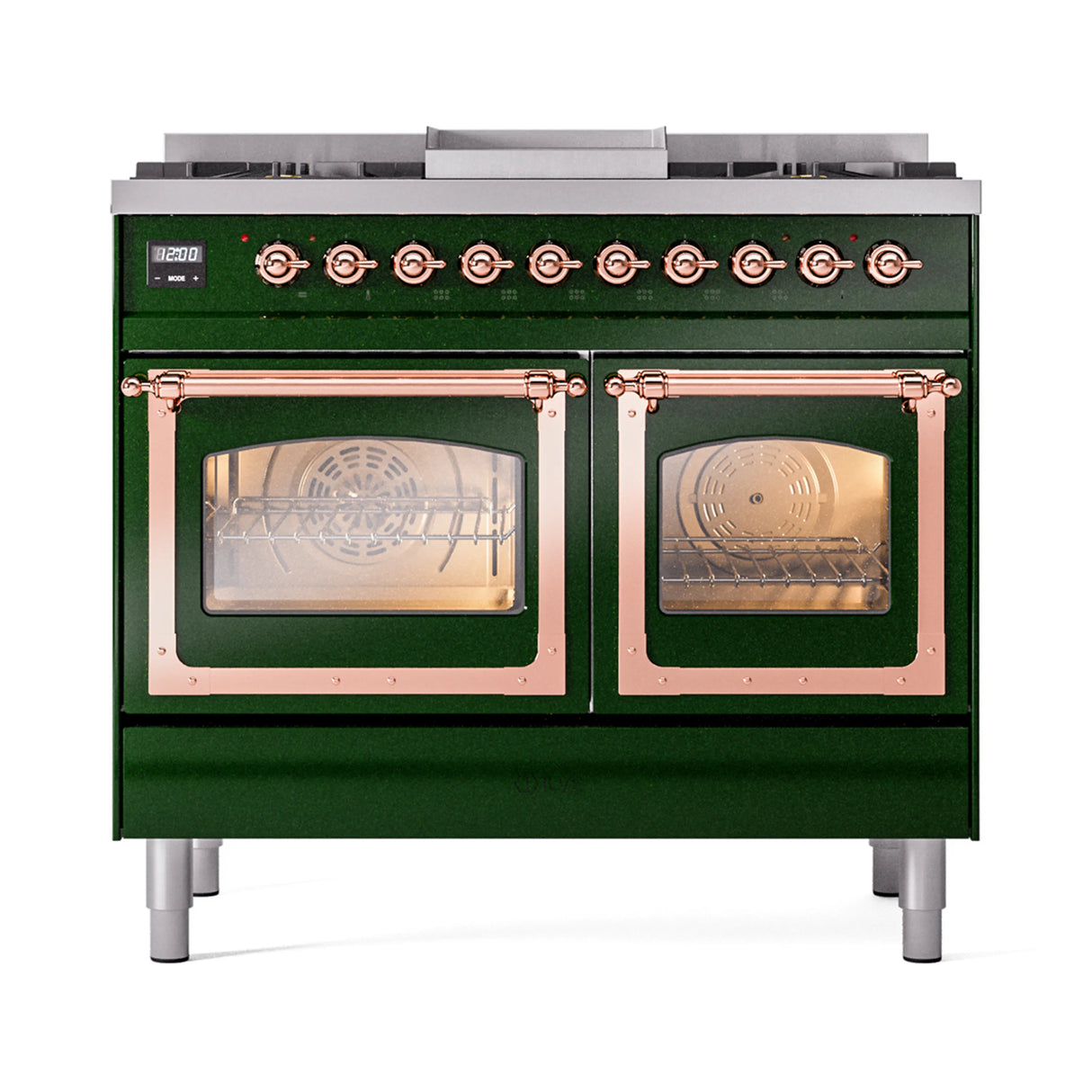 ILVE 40-Inch Nostalgie II Noblesse Propane Gas Dual Fuel Range with Triple Glass Door Oven in Emerald Green with Copper Trim (UND40FNMPEGPLP)