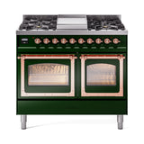 ILVE 40-Inch Nostalgie II Noblesse Propane Gas Dual Fuel Range with Triple Glass Door Oven in Emerald Green with Copper Trim (UND40FNMPEGPLP)