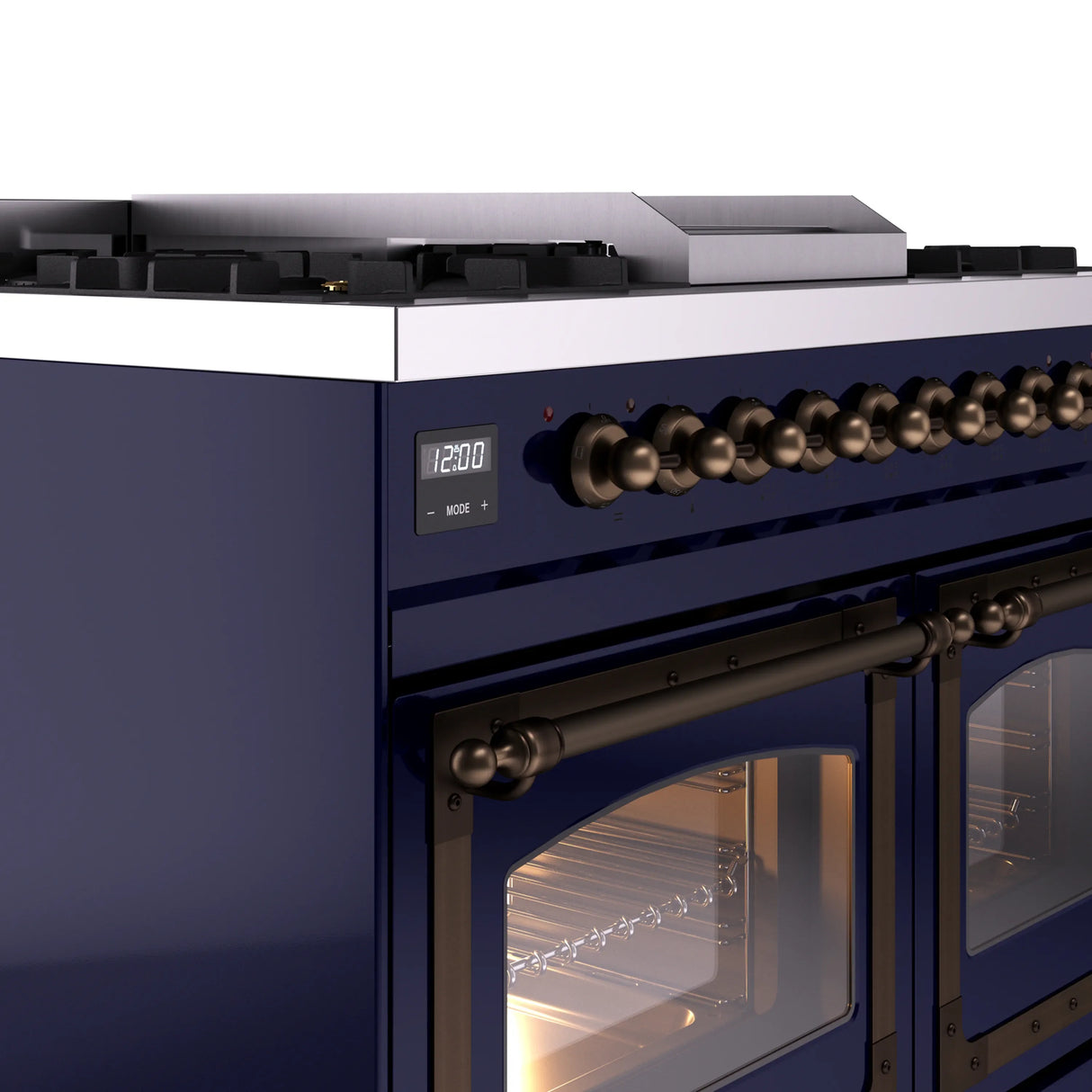 ILVE 40-Inch Nostalgie II Noblesse Propane Gas Dual Fuel Range with Triple Glass Door Oven in Midnight Blue with Bronze Trim (UND40FNMPMBBLP)