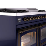 ILVE 40-Inch Nostalgie II Noblesse Propane Gas Dual Fuel Range with Triple Glass Door Oven in Midnight Blue with Bronze Trim (UND40FNMPMBBLP)