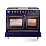 ILVE 40-Inch Nostalgie II Noblesse Propane Gas Dual Fuel Range with Triple Glass Door Oven in Midnight Blue with Bronze Trim (UND40FNMPMBBLP)