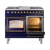 ILVE 40-Inch Nostalgie II Noblesse Propane Gas Dual Fuel Range with Triple Glass Door Oven in Midnight Blue with Bronze Trim (UND40FNMPMBBLP)