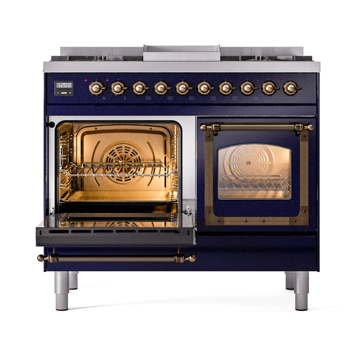 ILVE 40-Inch Nostalgie II Noblesse Propane Gas Dual Fuel Range with Triple Glass Door Oven in Midnight Blue with Bronze Trim (UND40FNMPMBBLP)