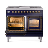 ILVE 40-Inch Nostalgie II Noblesse Propane Gas Dual Fuel Range with Triple Glass Door Oven in Midnight Blue with Bronze Trim (UND40FNMPMBBLP)