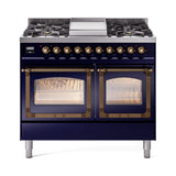 ILVE 40-Inch Nostalgie II Noblesse Propane Gas Dual Fuel Range with Triple Glass Door Oven in Midnight Blue with Bronze Trim (UND40FNMPMBBLP)