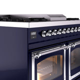 ILVE 40-Inch Nostalgie II Noblesse Natural Gas Dual Fuel Range with Triple Glass Door Oven in Midnight Blue with Chrome Trim (UND40FNMPMBC)
