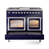 ILVE 40-Inch Nostalgie II Noblesse Natural Gas Dual Fuel Range with Triple Glass Door Oven in Midnight Blue with Chrome Trim (UND40FNMPMBC)