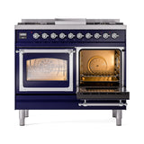 ILVE 40-Inch Nostalgie II Noblesse Natural Gas Dual Fuel Range with Triple Glass Door Oven in Midnight Blue with Chrome Trim (UND40FNMPMBC)