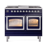 ILVE 40-Inch Nostalgie II Noblesse Propane Gas Dual Fuel Range with Triple Glass Door Oven in Midnight Blue with Chrome Trim (UND40FNMPMBCLP)